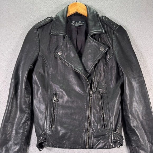 Lucky Brand Faux Leather Jacket Women XS Black Zip Button Heavyweight Moto Biker - Picture 1 of 11